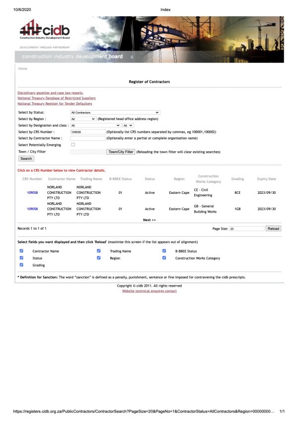 Cidb Example H | CIDB Grading | Norland Construction